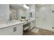 Modern bathroom featuring double vanity and glass shower at 1926 W Lariat Ln, Phoenix, AZ 85085