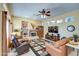 Spacious living room featuring a fireplace, leather sofas, and large windows at 21413 N 159Th Dr, Sun City West, AZ 85375