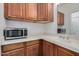 Small bathroom with wood cabinets and microwave at 6924 W Southgate Ave, Phoenix, AZ 85043