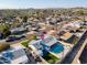 Aerial view of a house with a pool, showcasing its backyard and surrounding neighborhood at 7432 E Latham St, Scottsdale, AZ 85257