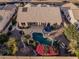 Overhead view of the house, showcasing the backyard pool and landscaping at 9345 E Hobart St, Mesa, AZ 85207