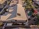 Aerial view highlighting the home's backyard pool and landscaping at 9345 E Hobart St, Mesa, AZ 85207