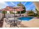 Relaxing poolside patio with umbrella and seating for entertaining at 3124 N Sage Cir, Avondale, AZ 85392