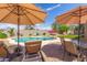 Inviting backyard oasis with kidney-shaped pool, patio furniture, and shade umbrellas at 18877 N 59Th Dr, Glendale, AZ 85308