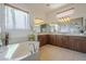 Bright bathroom features a soaking tub, double sinks, and lots of windows at 1416 E Artemis Trl, Queen Creek, AZ 85140