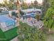 Aerial view of house, pool, and backyard amenities at 5817 E Leith Ln, Scottsdale, AZ 85254