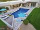 Aerial view of the house and backyard with pool at 5817 E Leith Ln, Scottsdale, AZ 85254