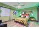Serene bedroom with coral headboard and eclectic decor at 12528 N 78Th St, Scottsdale, AZ 85260
