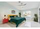 Bright bedroom with king bed and yellow headboard at 12528 N 78Th St, Scottsdale, AZ 85260
