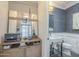 Modern powder room with floating vanity and dark gray walls at 30 W Palm Ln, Phoenix, AZ 85003