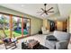 Sitting room features backyard views through sliding doors, a ceiling fan, and comfortable seating at 4022 E Stanford Dr, Phoenix, AZ 85018