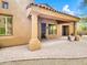 Covered patio area with brick pavers and planters at 8494 E Gilded Perch Dr, Scottsdale, AZ 85255