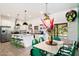 Bright dining area features a white table, green chairs, and a tropical mural at 8608 E Palo Verde Dr, Scottsdale, AZ 85250