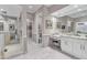 Spa-like bathroom with double vanity, large shower, and granite countertops at 11175 N 121St Way, Scottsdale, AZ 85259