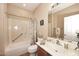 Clean bathroom with shower/tub combo and single sink vanity at 1780 W Morse Dr, Anthem, AZ 85086
