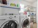 Bright laundry room with washer, dryer, and storage shelves at 6962 W Glenn Dr, Glendale, AZ 85303