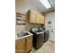 Well organized laundry room with sink, modern washer/dryer, cabinets, and inspirational Gathering rules sign at 861 E Toledo St, Gilbert, AZ 85295