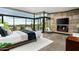 Bright main bedroom with floor-to-ceiling windows, fireplace, and amazing view at 38300 N 102Nd St, Scottsdale, AZ 85262