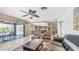 Open living space with a ceiling fan and sliding glass doors providing access to the outdoor patio and pool area at 6178 W Quail Ave, Glendale, AZ 85308