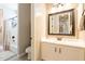 Bathroom with vanity, toilet, and tub shower at 9127 E Lynwood St, Mesa, AZ 85207
