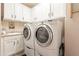 Bright laundry room with white cabinets and modern appliances at 9127 E Lynwood St, Mesa, AZ 85207