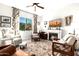 Cozy living room with fireplace, comfortable seating and large TV at 21122 W Edgemont Ave, Buckeye, AZ 85396