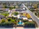 An aerial view of the property, showcasing the home and pool at 3816 E Minton Pl, Mesa, AZ 85215