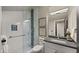 Modern bathroom with walk-in shower and gray vanity at 9841 E Doubletree Ranch Rd, Scottsdale, AZ 85258