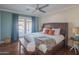 King bedroom with a view of the pool and access to the patio at 8502 E Catalina Dr, Scottsdale, AZ 85251