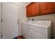 Laundry room with washer, dryer and overhead cabinets at 17561 N Saddle Ridge Dr, Surprise, AZ 85374