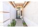 Front entry with a glass door and security screen, plants flanking the walkway at 10917 W Almeria Rd, Avondale, AZ 85392