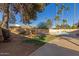 Backyard with pool, grass, and mature trees at 2664 W Ocaso Cir, Mesa, AZ 85202