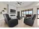 Living room with fireplace, ceiling fan, and comfortable seating at 9437 W Avenida Del Sol Ave, Peoria, AZ 85383