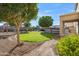 Backyard with a grassy area, trees, and a pergola at 9931 W Odeum Ln, Tolleson, AZ 85353