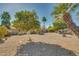 Large backyard with gravel landscaping, mature trees, and a hammock at 15489 N Ridgeview Rd, Sun City, AZ 85351