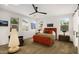 Bedroom with orange bed frame and calming decor at 15577 S 181St Ln, Goodyear, AZ 85338