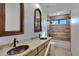 Bathroom with double sinks, granite countertop, and copper sinks at 2731 E Laurel Ln, Phoenix, AZ 85028