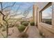 Landscaped backyard with desert plants and mountain views at 28990 N White Feather Ln # 130, Scottsdale, AZ 85262