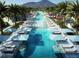 Expansive resort-style pool with multiple lounge chairs and umbrellas at 7500 E Mccormick Pkwy # 78, Scottsdale, AZ 85258