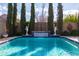 Sparkling pool with a tiled water feature and two statues at 10317 E Tillman Ave, Mesa, AZ 85212