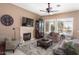 Spacious living room featuring a fireplace, comfortable seating, and large windows at 1942 W Peninsula Cir, Chandler, AZ 85248