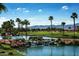 Picturesque golf course with a waterfall and palm trees at 3020 N 165Th Ave, Goodyear, AZ 85395