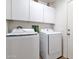 Laundry room with Samsung washer and dryer, and white cabinets at 43579 W Arizona Ave, Maricopa, AZ 85138