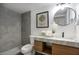 Modern bathroom with gray tile and floating vanity at 413 W Marco Polo Rd, Phoenix, AZ 85027