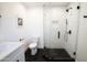 Modern bathroom with white subway tile and hexagon floor at 4525 N 82Nd St, Scottsdale, AZ 85251