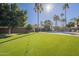 Large backyard with a pool, artificial turf, and palm trees at 2265 E Mallard Ct, Gilbert, AZ 85234