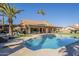 Inviting backyard oasis featuring a sparkling pool, expansive patio, and lush landscaping at 2265 E Mallard Ct, Gilbert, AZ 85234