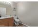 Clean bathroom with wood vanity, toilet, and vinyl flooring at 3234 S Bowman Rd, Apache Junction, AZ 85119