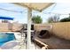 Enclosed backyard featuring a refreshing pool, cozy seating area, and brick firepit perfect for entertaining at 1905 W 2Nd St, Mesa, AZ 85201