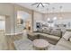 Open concept living room with a large sectional sofa and a view of the kitchen at 25802 N Hackberry Dr, Phoenix, AZ 85083